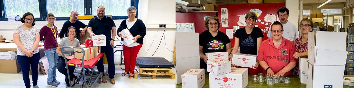 Ein Teil des Teams von WECK-GLAS-shop aus Lenzburg mit Mitarbeitern und Klienten der Stiftung Orte zum Leben.